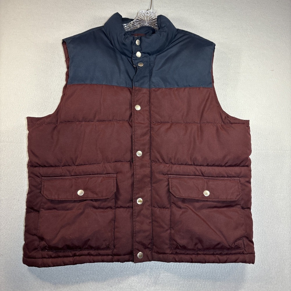 Men's Old Navy Burgundy & Navy Blue Puffer Button Up Vest Size XL Color Block